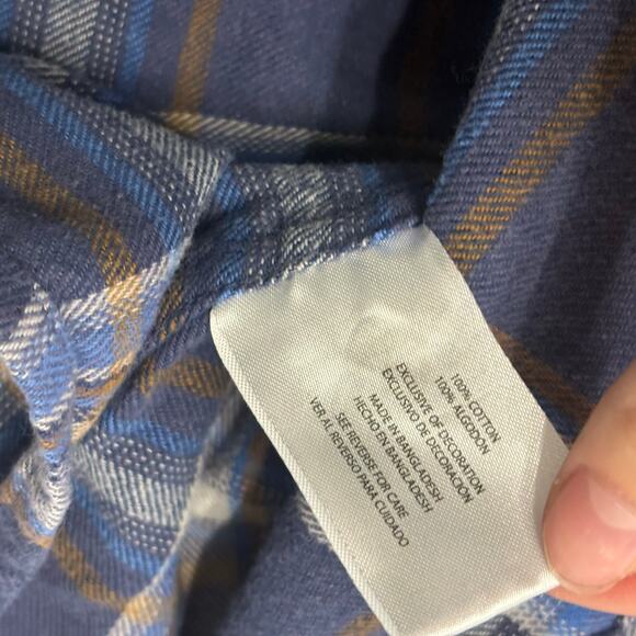 Eddie Bauer Tartan Plaid Blue Mens L‎ Flannel Button Up Retro Outdoor Camp Shirt - Picture 6 of 10